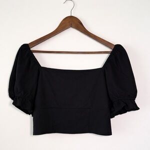 Square Neck Black Puff Sleeve Crop Top